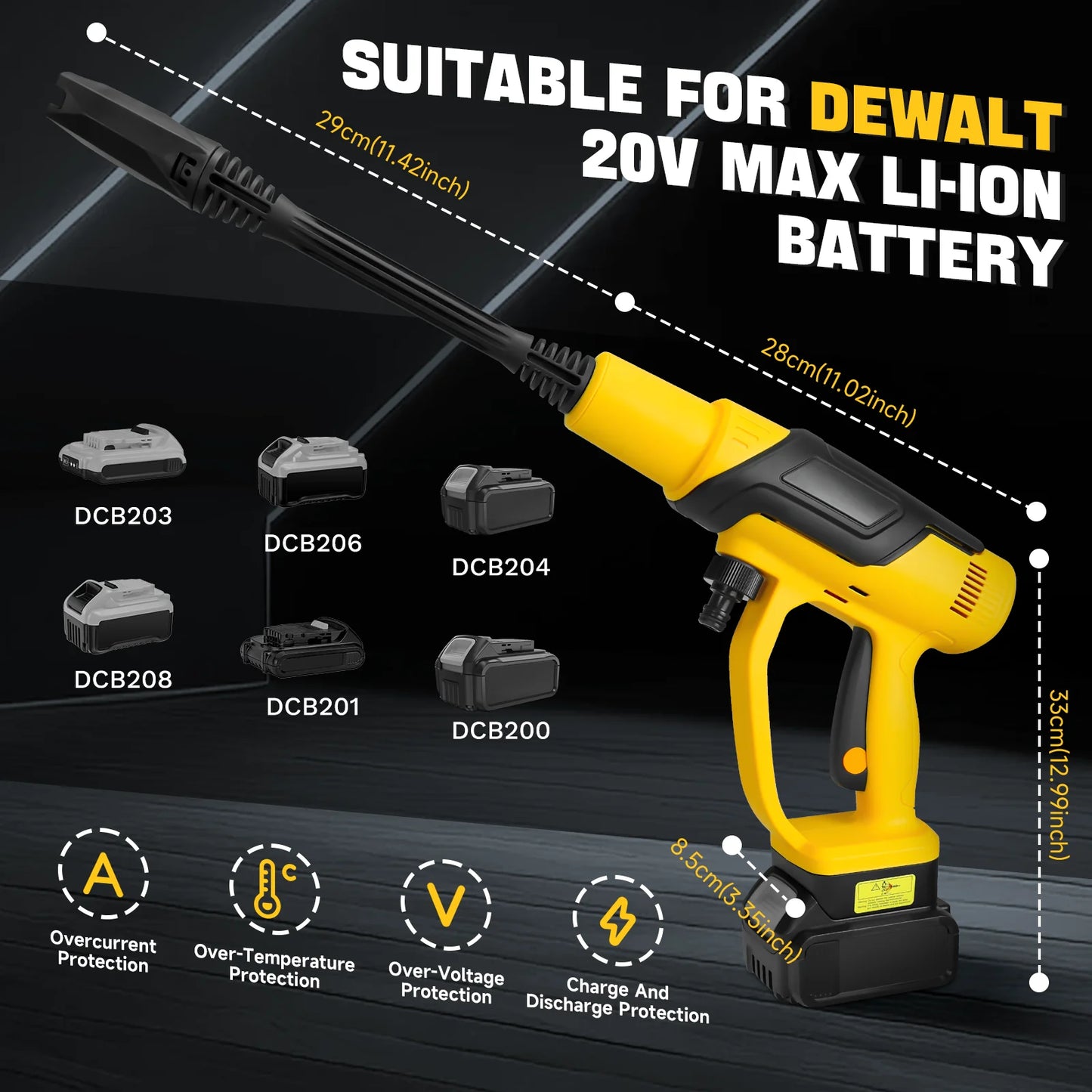 Cordless Pressure Washer 380W Brushless Portable High-Pressure Car Washer Gun 653PSI 3-Speed for Dewalt 20V Battery (No Battery)