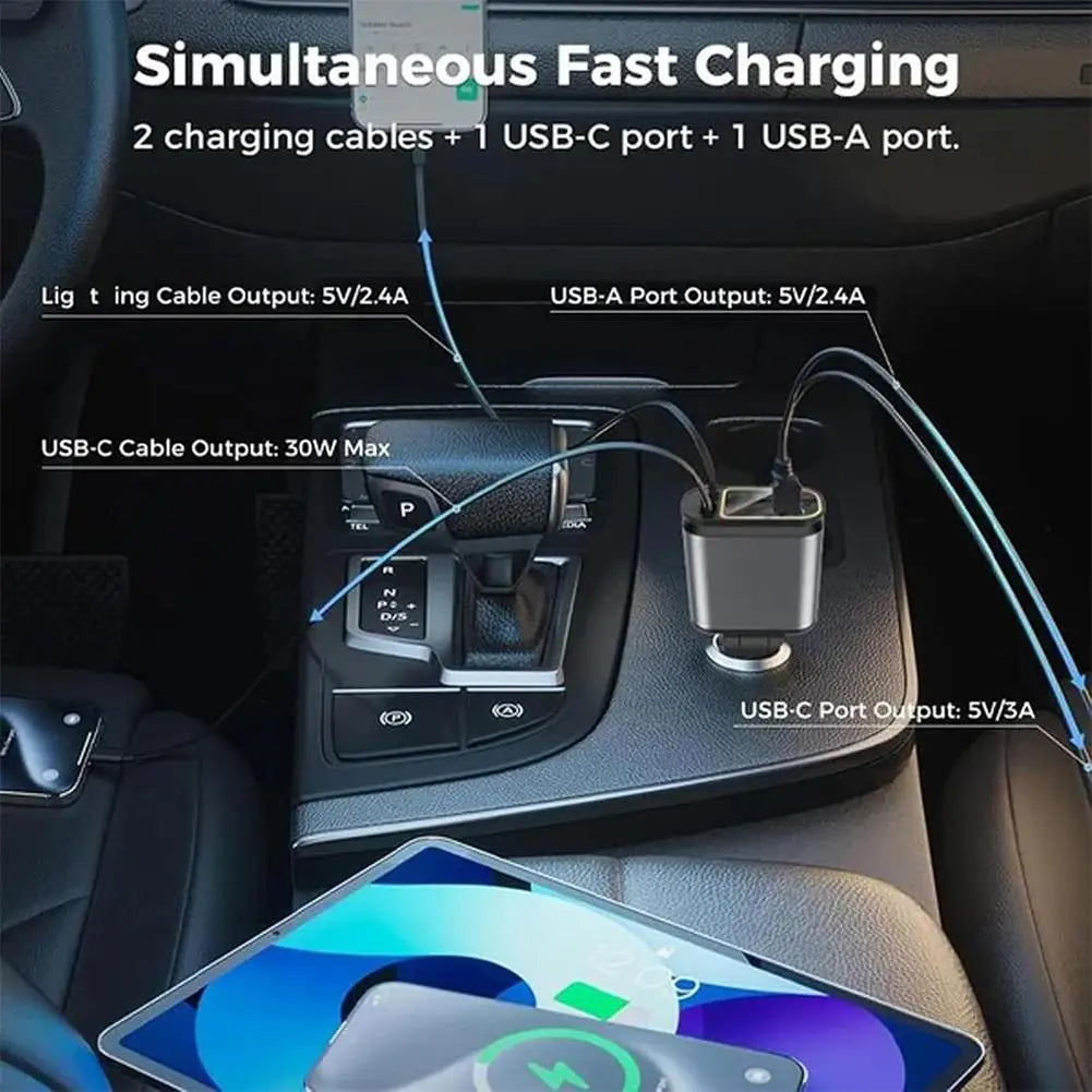 ATP® 4in1 120W Retractable Car Charger Starlight