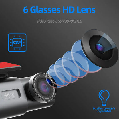 Dash Cam 4K UHD Recording Car Camera DVR Night Vision Built-In Wi-Fi