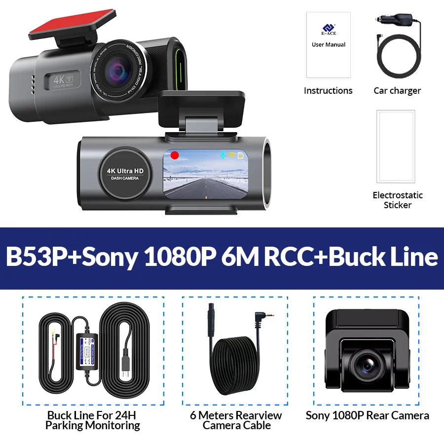 Dash Cam 4K UHD Recording Car Camera DVR Night Vision Built-In Wi-Fi
