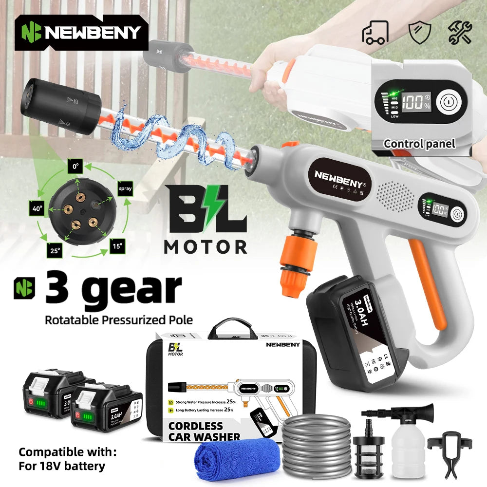NEWBENY 220Bar Brushless High Pressure Power Car Washer Gun 3 Gears