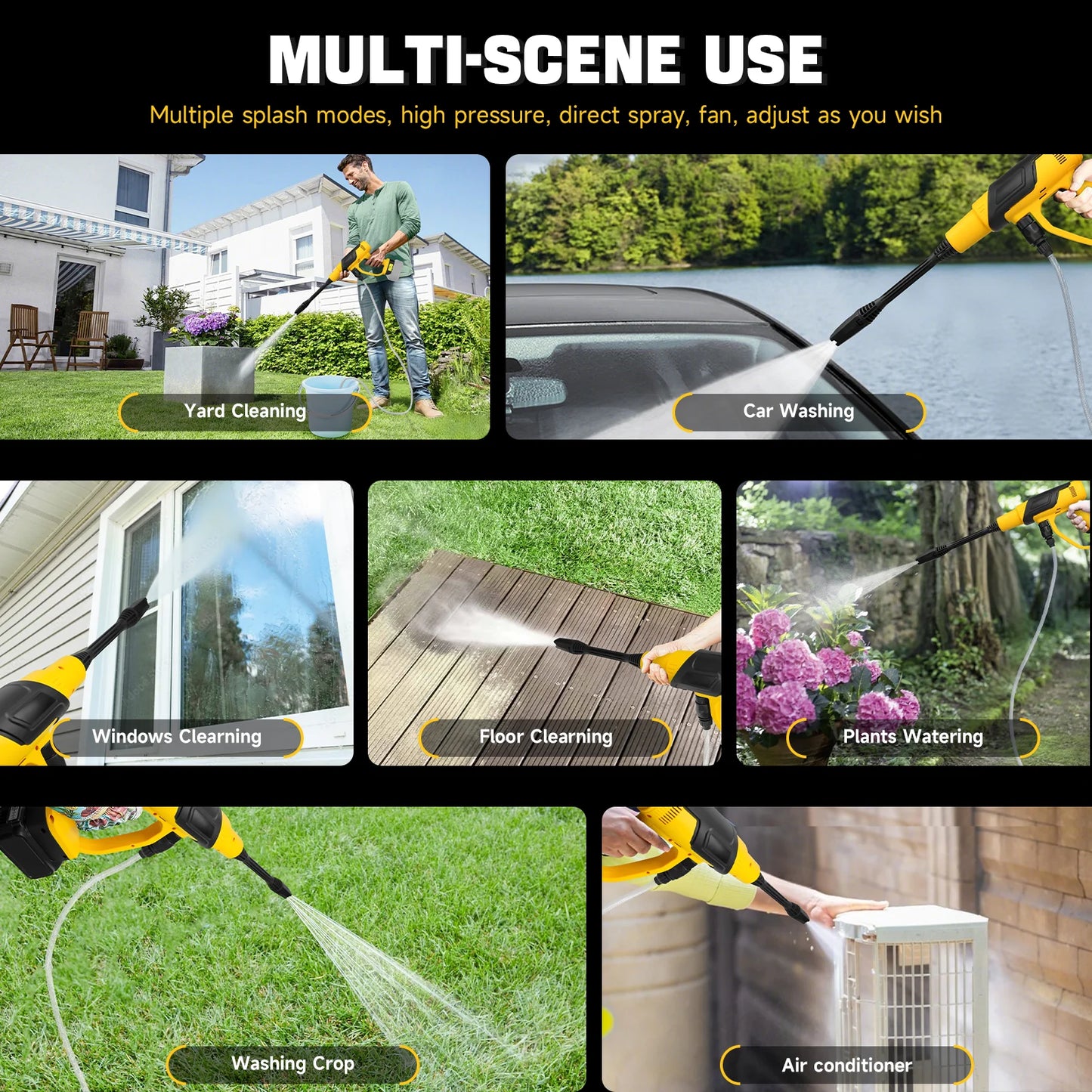 Cordless Pressure Washer 380W Brushless Portable High-Pressure Car Washer Gun 653PSI 3-Speed for Dewalt 20V Battery (No Battery)