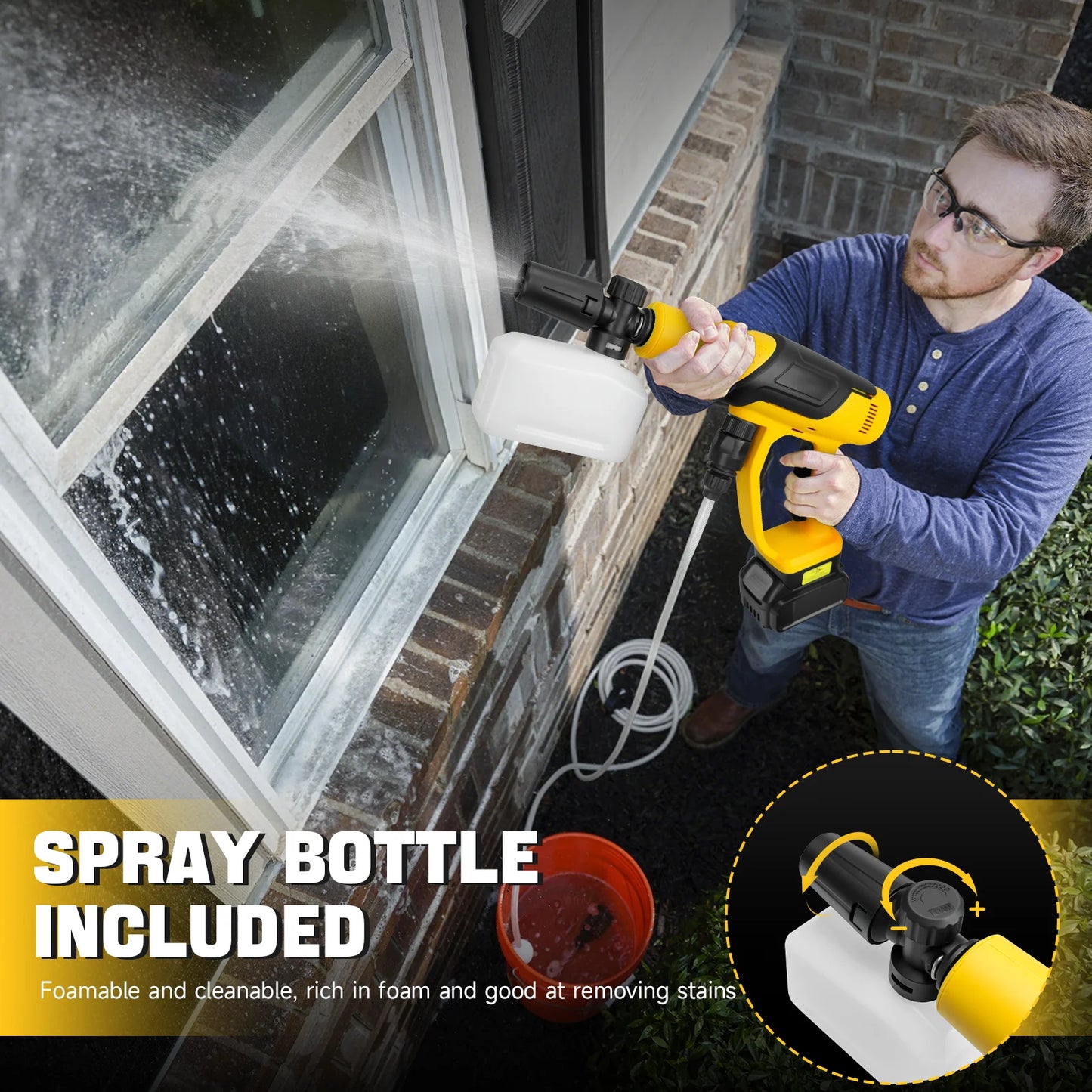 Cordless Pressure Washer 380W Brushless Portable High-Pressure Car Washer Gun 653PSI 3-Speed for Dewalt 20V Battery (No Battery)