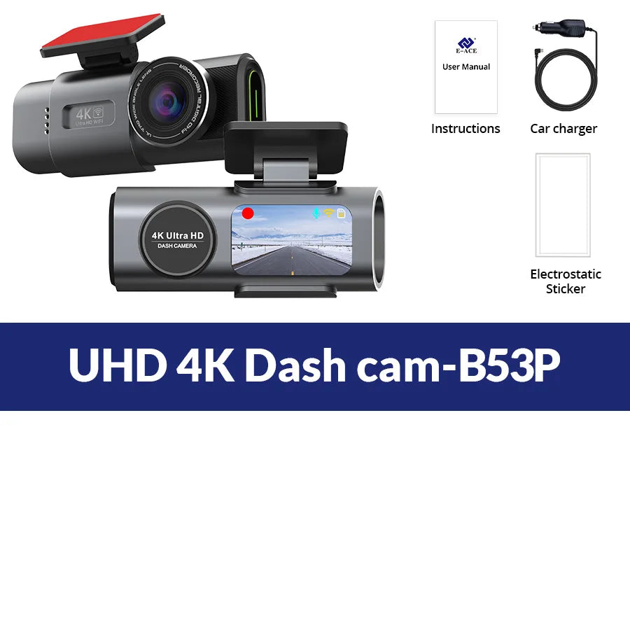 Dash Cam 4K UHD Recording Car Camera DVR Night Vision Built-In Wi-Fi