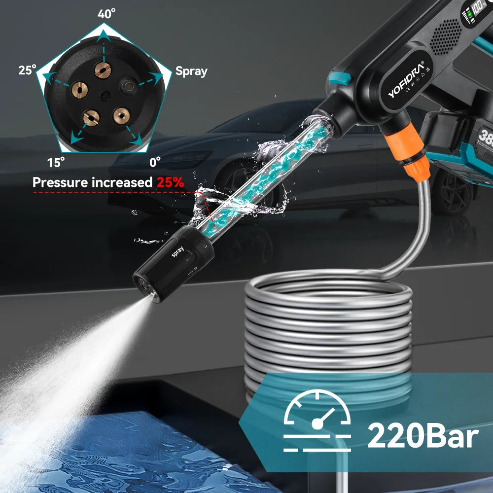 YOFIDRA 5IN1 Brushless Electric High Pressure Car Washer Gun 220Bar