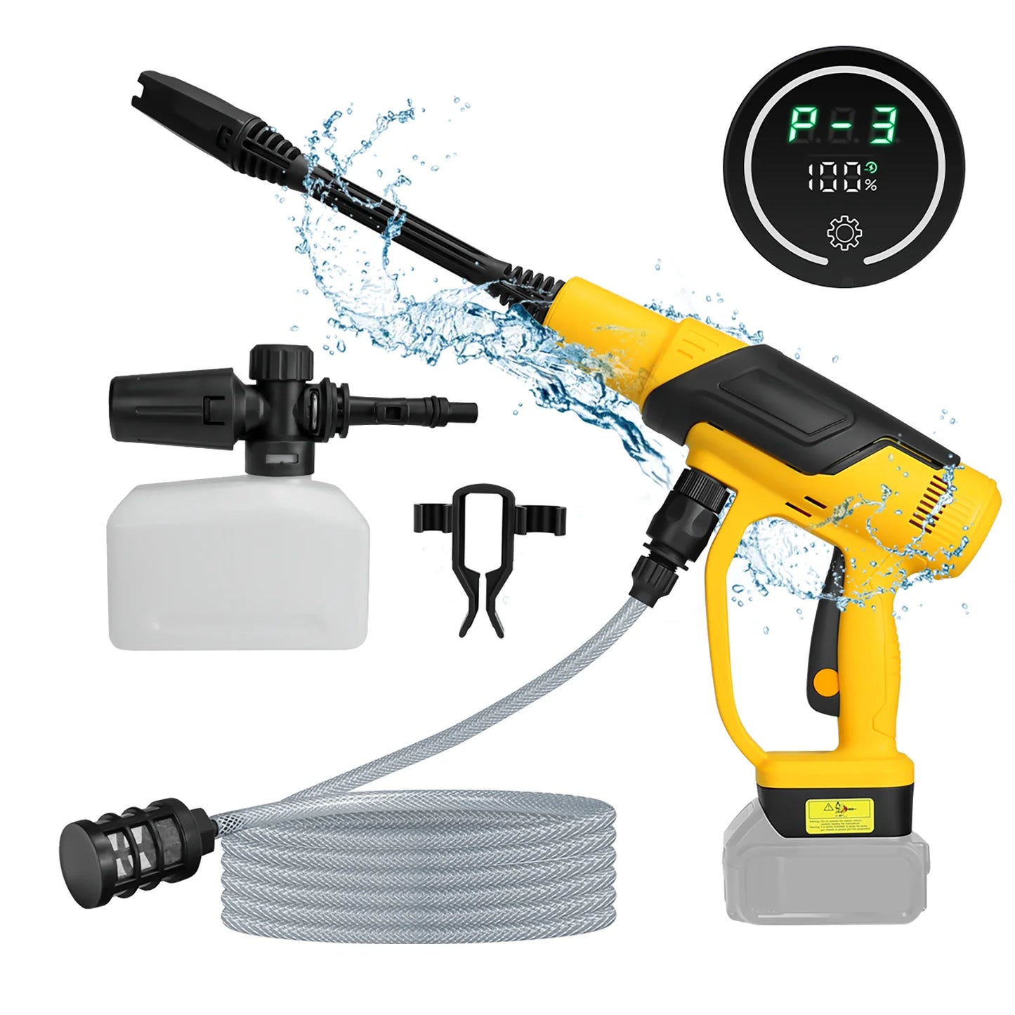 Cordless Pressure Washer 380W Brushless Portable High-Pressure Car Washer Gun 653PSI 3-Speed for Dewalt 20V Battery (No Battery)