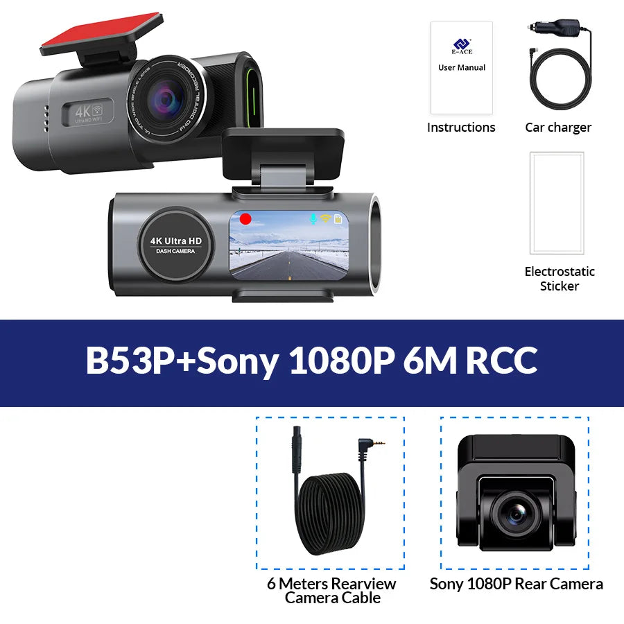 Dash Cam 4K UHD Recording Car Camera DVR Night Vision Built-In Wi-Fi
