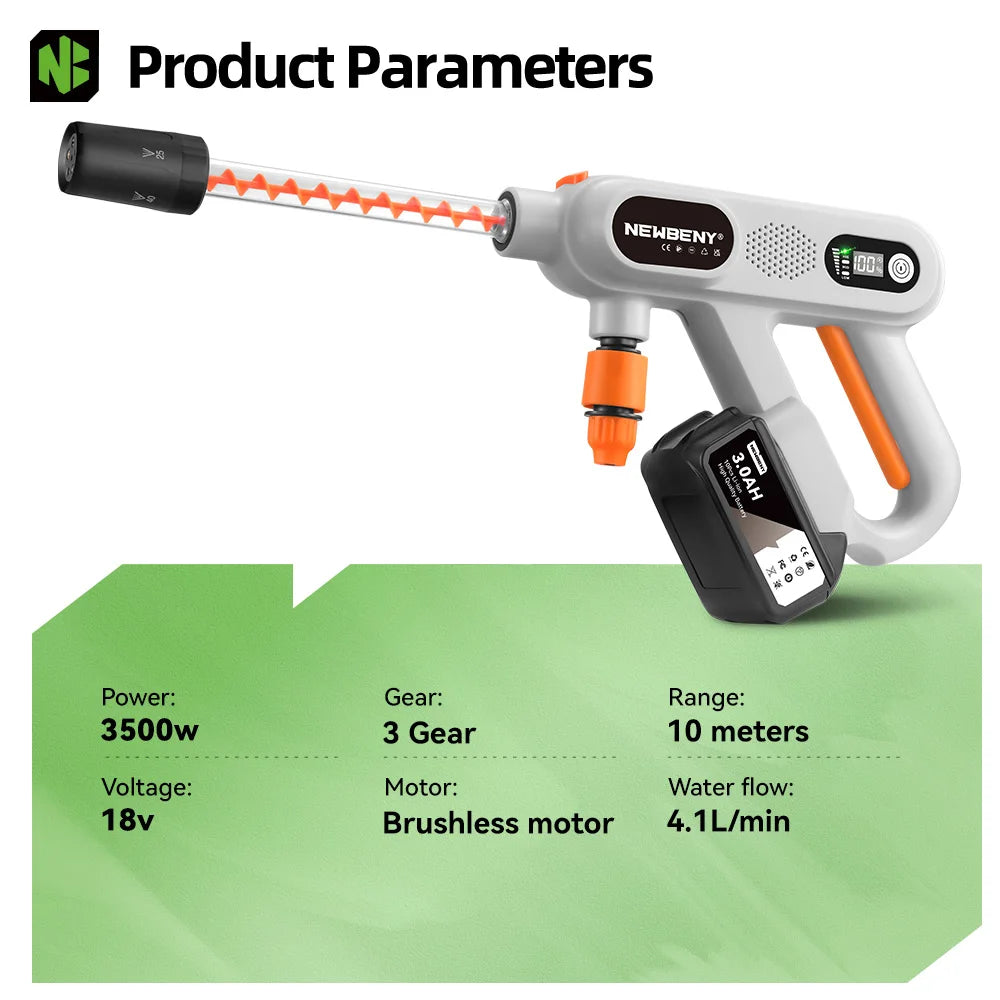 NEWBENY 220Bar Brushless High Pressure Power Car Washer Gun 3 Gears