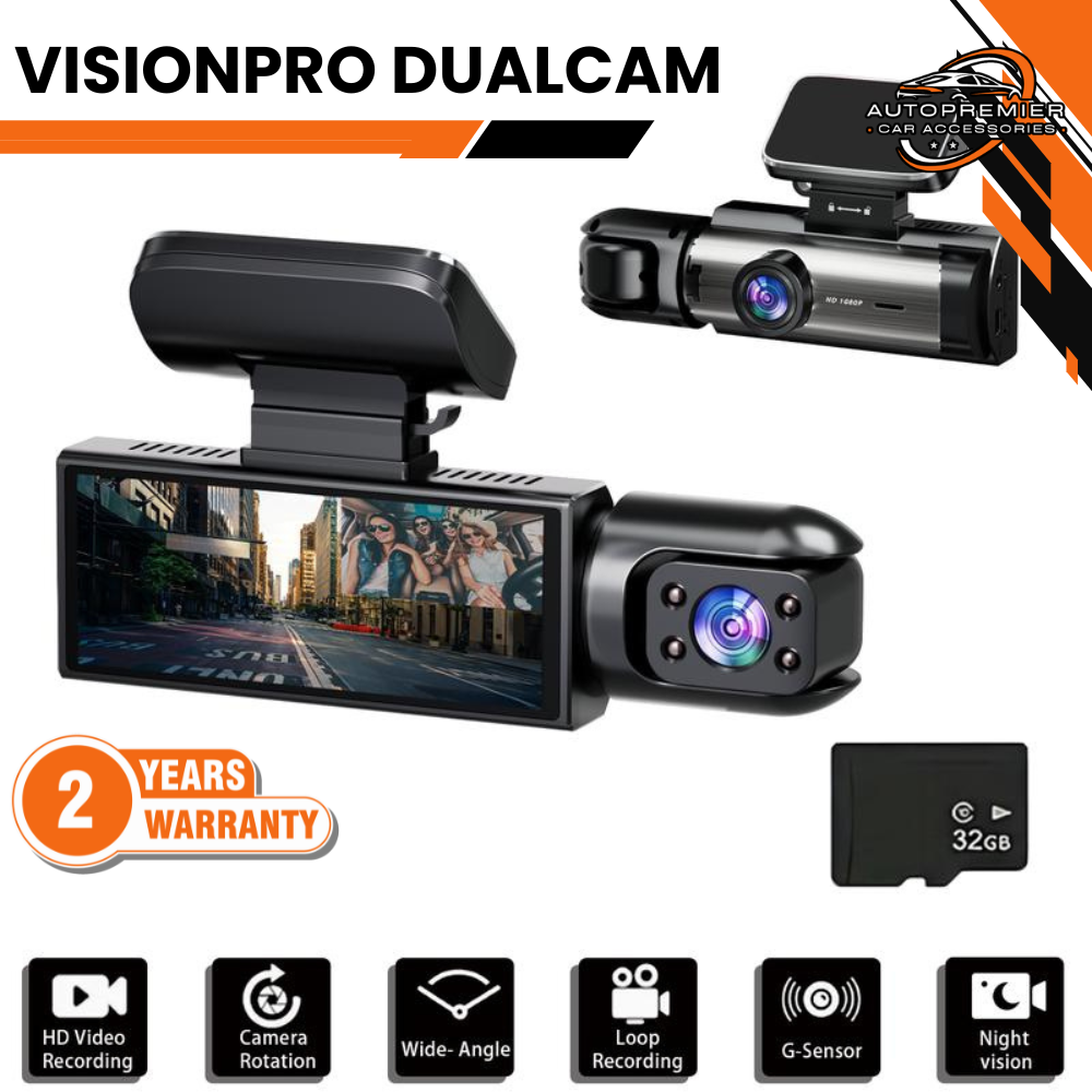 ATP® Dual Dashcam Full HD, Night Vision, 180°Wide Angle, DVR, 24H Parking Mode