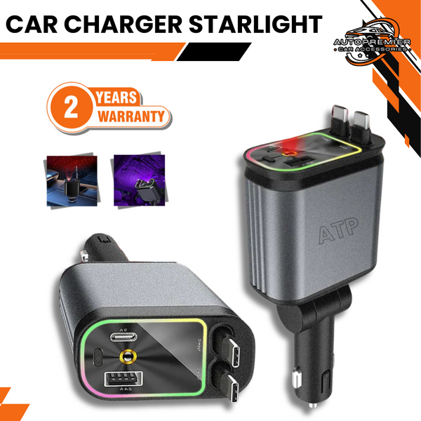 ATP® 4in1 120W Retractable Car Charger Starlight