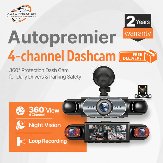 4 Channel 360° Dash Cam — Night Vision, 24/7 Parking Monitor & G-Sensor