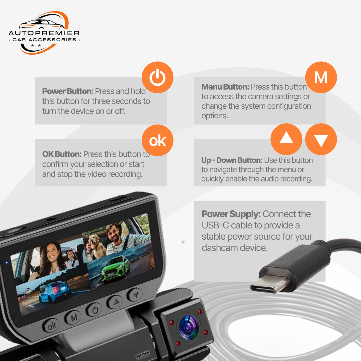 Autopremier 360Guard™, 4CH Dash Cam, Wi-Fi, Loop Recording, G-Sensor, Dual Mount, 64GB Card Included