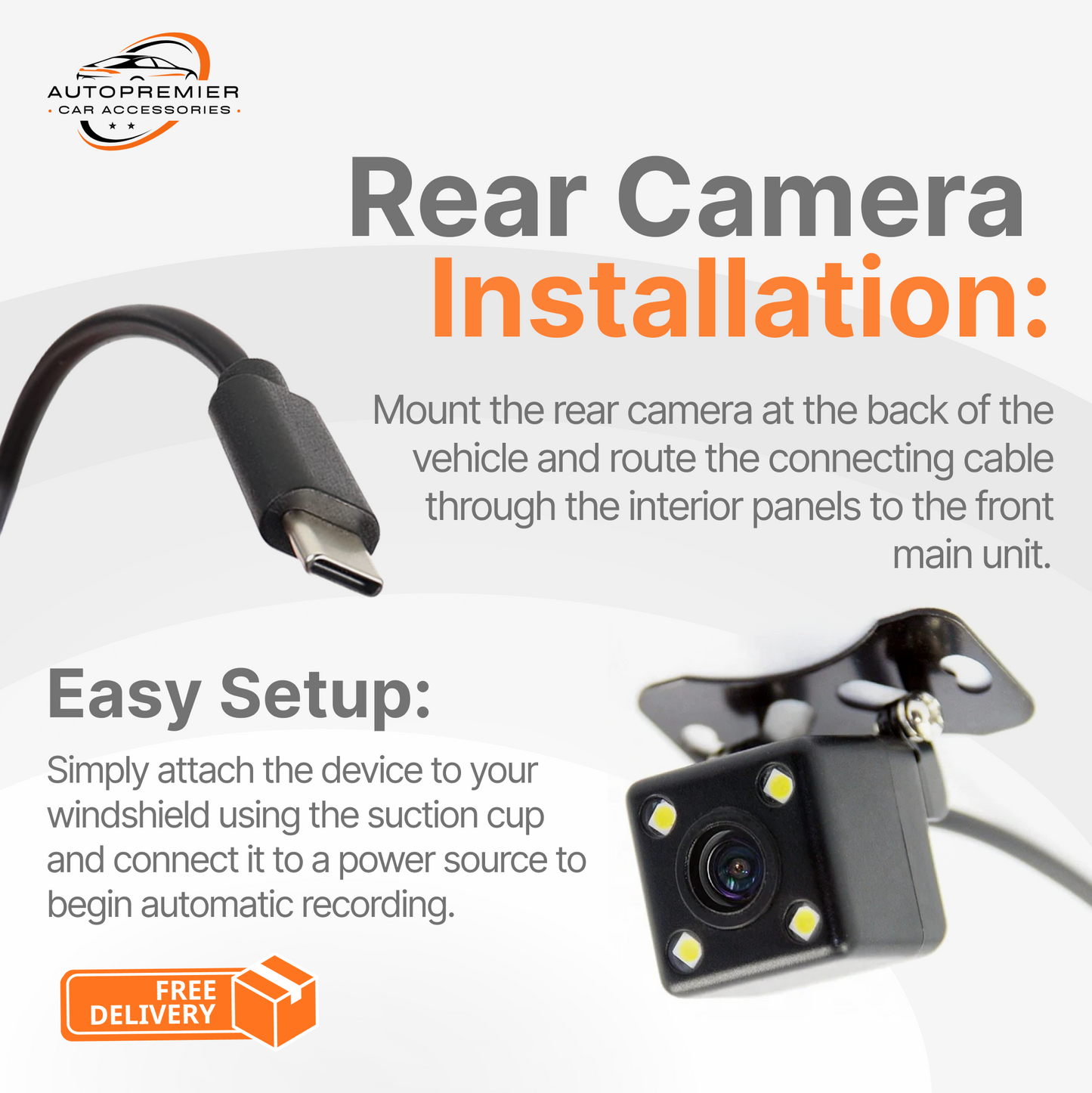 Autopremier 360Guard™, 4CH Dash Cam, Wi-Fi, Loop Recording, G-Sensor, Dual Mount, 64GB Card Included